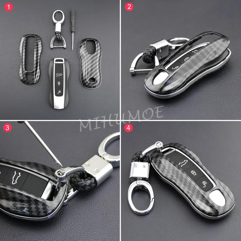 For 2019-2025 Porsche Panamera Taycan Cayenne Coupe 911 Car Remote Key Fob Case Cover Shell Keychain Accessories Carbon Fiber