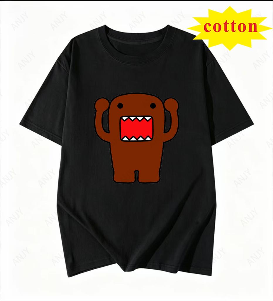 Japanese Retro Domo Tamajun Cartoon Print Short Sleeve Tshirt Unisex Loose Round Neck Pure Cotton Casual Versatile Top