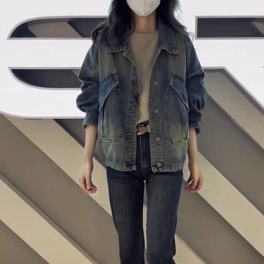 Loose Fit Denim Jacket for Women, Classic Autumn Regular All-match Lady's Casual Loose Long Sleeve Jacket Top