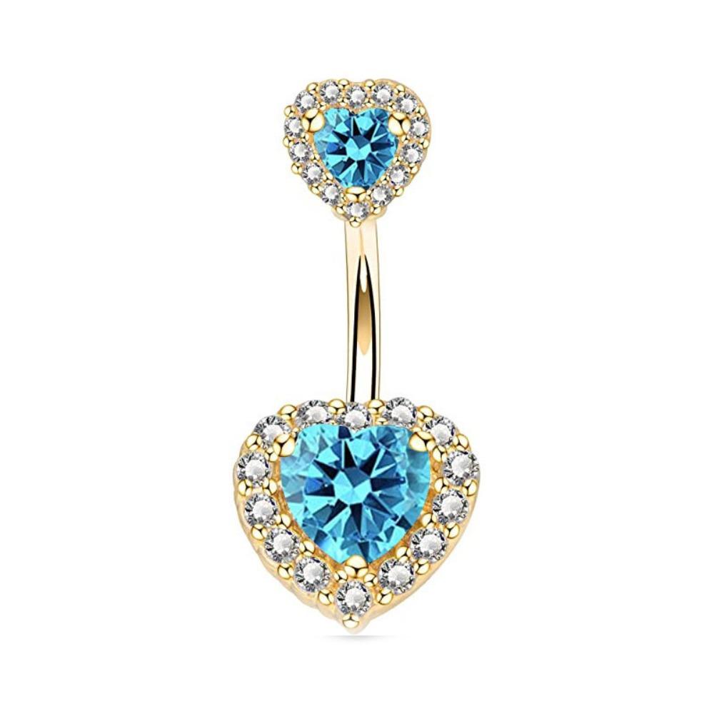 Stainless Steel Double Heart Belly Button Ring Rhinestone Body Piercing Jewelry Girls