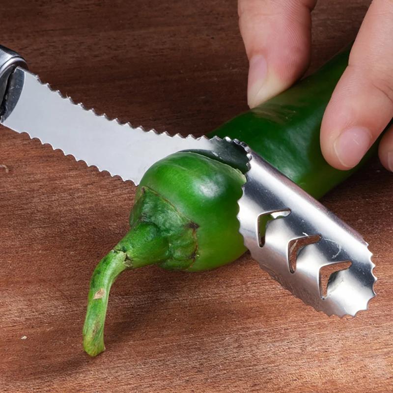 Stainless Steel Cut Pepper To Core Household Tiger Skin Green Pepper Seeded Vegetable Slicer Tomato Core Remover Deseeder Tool