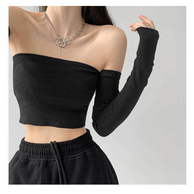 Уличная сексуальная женская футболка с обернутой грудью, модная женская клубная вечеринка со съемными рукавами и длинными рукавами