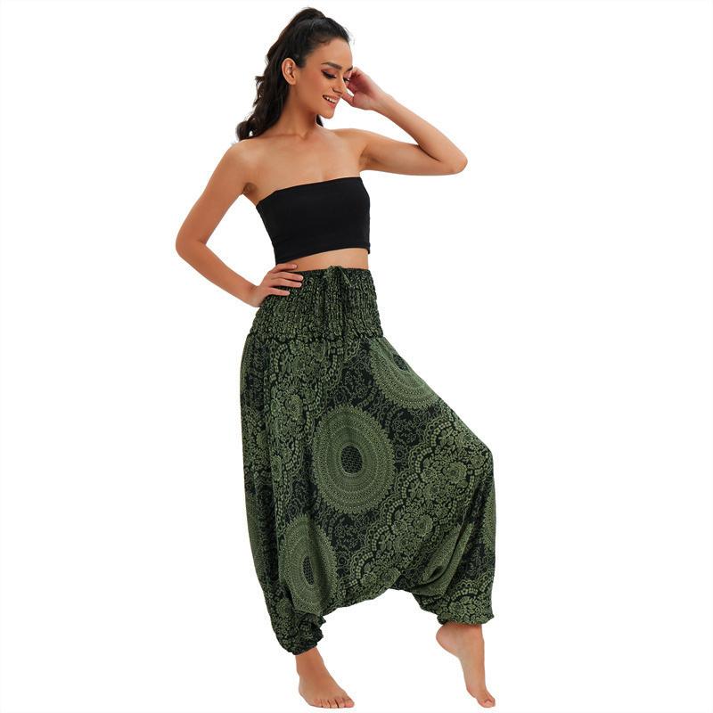 Богемные Штаны Женские Pantalones Mujer Хиппи Высокая Талия Вискоза Гарем Широкие Бохо Йога Пляжная Одежда Calca С Принтом