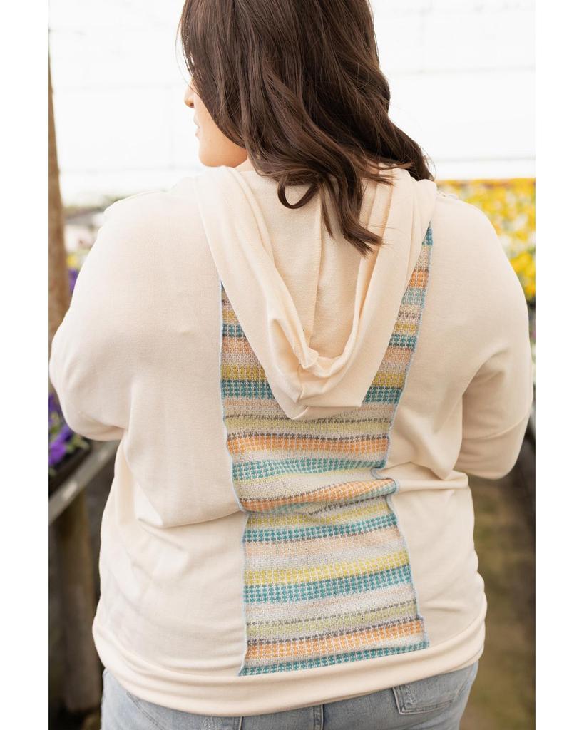 Azura Exchange Khaki Geometric Print Splicing Plus Size Hoodie