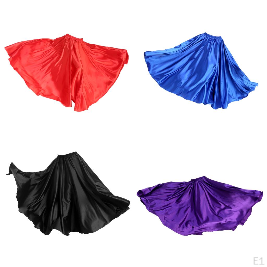 96cm Belly Dance Satin Modern Swing Long Dress Elastic Waistband Design Great Stage Effect - Red, As