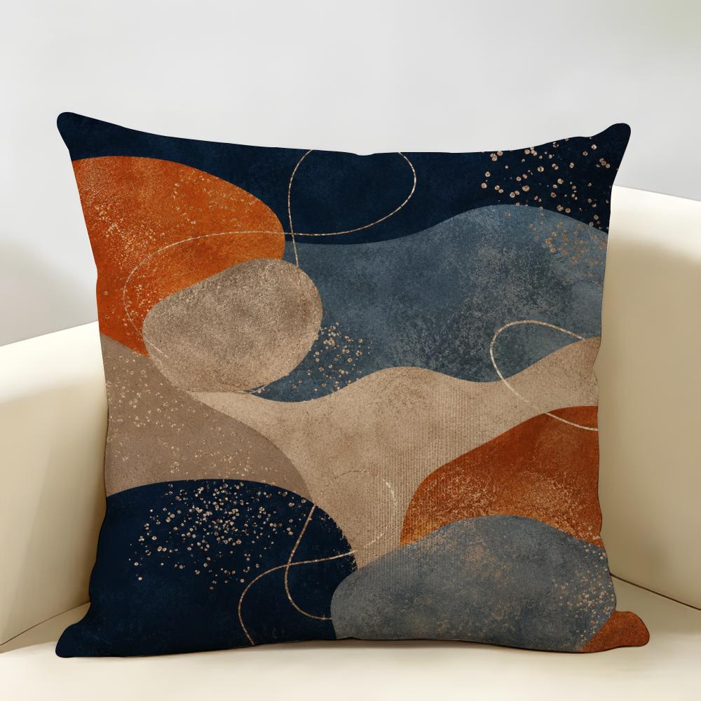 Abstract Boho Orange Blue Modern Cushion Cover Durable Hypoallergenic Organic Linen Pillow Cover Washable Skin-Friendly