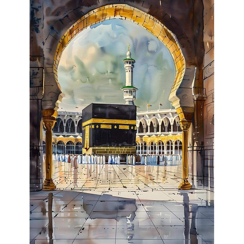 Al-Aqsa Mosque Kaaba Islamic Canvas Poster Watercolors Decorative Painting Modern Pictures Living Room Home Decor Cuadros