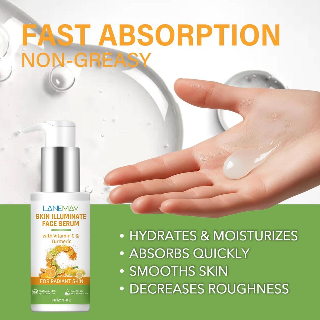 Сыворотка для лица с витамином С и куркумой для сияющей кожи - увлажняет и питает кожу, укрепляет кожный барьер - подходит для всех типов кожи, 80 мл