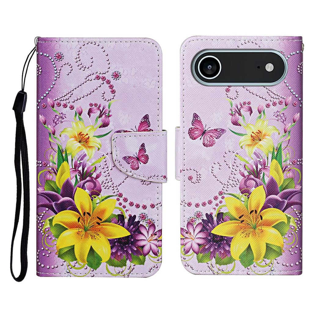 For iPhone 17 Air Case Pattern Printing Protective Leather Folio Phone Cover with Wrist Strap