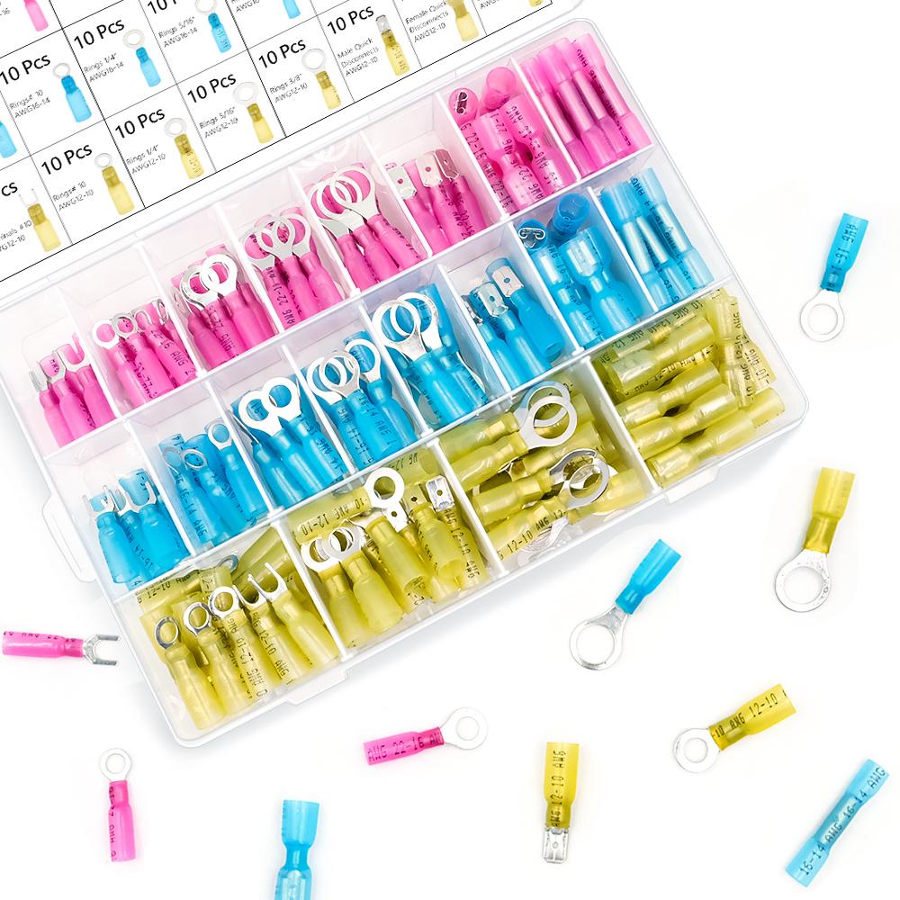 250 шт. Электрические кольцевые вилочные лопаточные стыковые обжимные водонепроницаемые автомобильные морские термоусадочные проволочные клеммы разъемы комплект