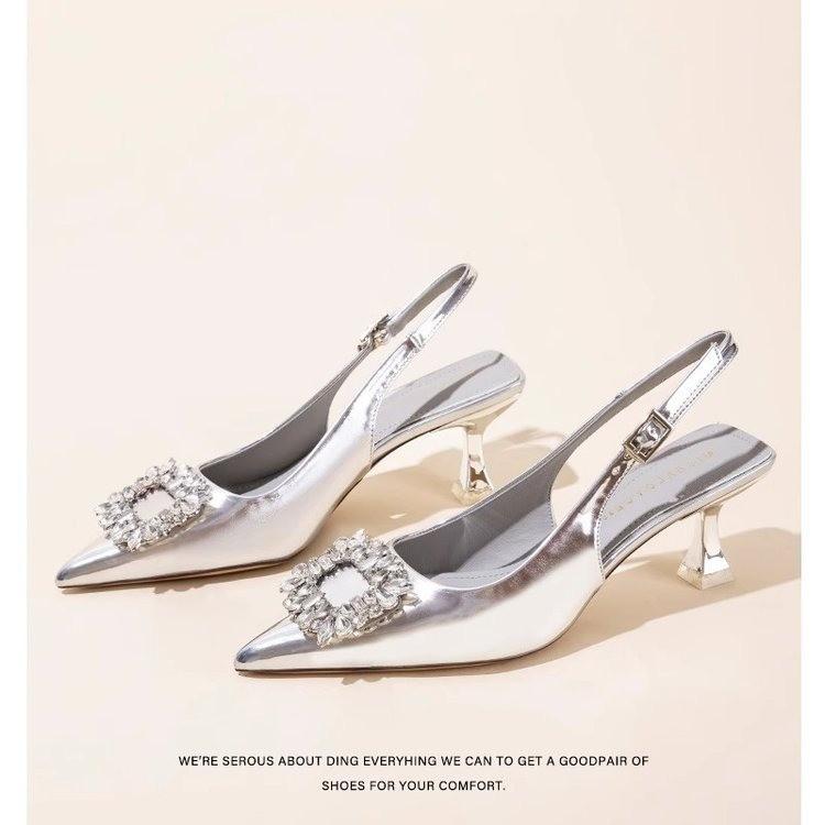 Летняя Новая Мода Туфли на Высоком Каблуке Женские Туфли с Острым Носком Платья Сандалии Летние Женские Элегантные Сексуальные Сандалии со Стразами