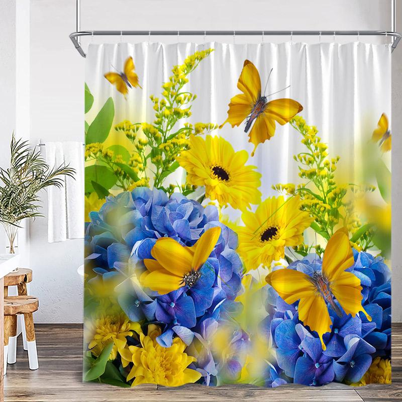 Floral Butterfly Shower Curtains Vintage Paris Tower Butterflies Watercolour Pink Purple Flowers Bath Curtain Bathroom Decor Set