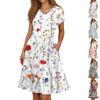 Ladies Summer Fashion Casual Floral Print V-Neck Short Sleeve Pocket Dress