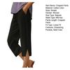Women Cropped Pants Elastic Waist Wide Leg Beach Pants with Pockets Solid Color Casual Loose Fit Pants