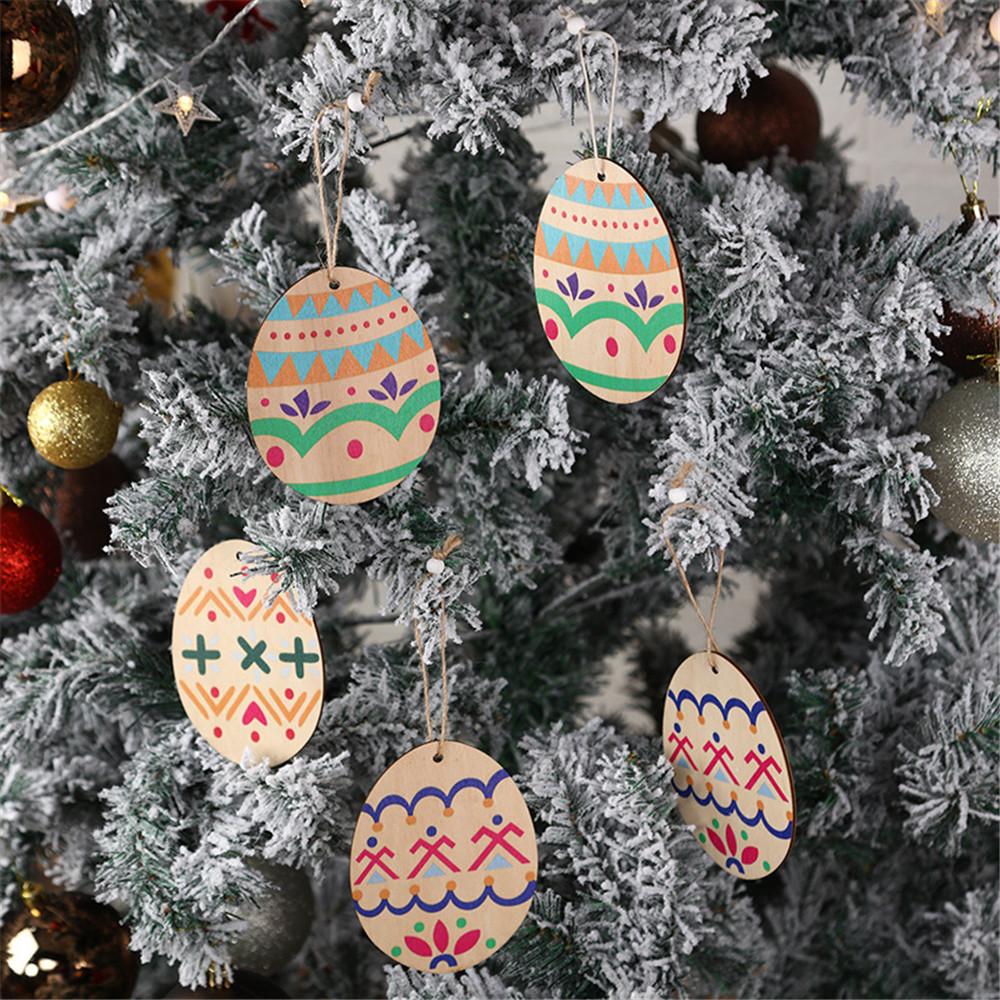 Natural Hanging Ornaments Graffiti Wooden Easter Eggs Wood Slice Easter Decorations Wood Chips