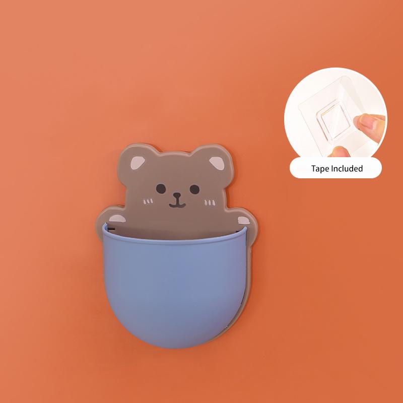 Cartoon Self-adhesive Wall Mount Pen Pencil Holder, Markers Writing Storage, Desktop Organizer, Cute, 1 Pc