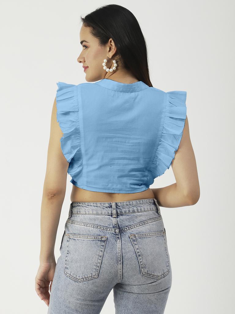 Moomaya Укороченный топ из цельного хлопка на пуговицах, топы с оборками на рукавах, лето