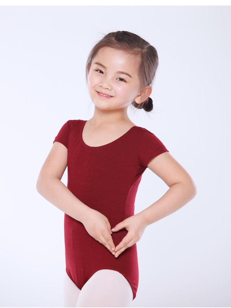 Red Children's Ballet Bodysuit - Short-Sleeve Cotton Leotard for Girls, Practice and Dancewear Style 5007