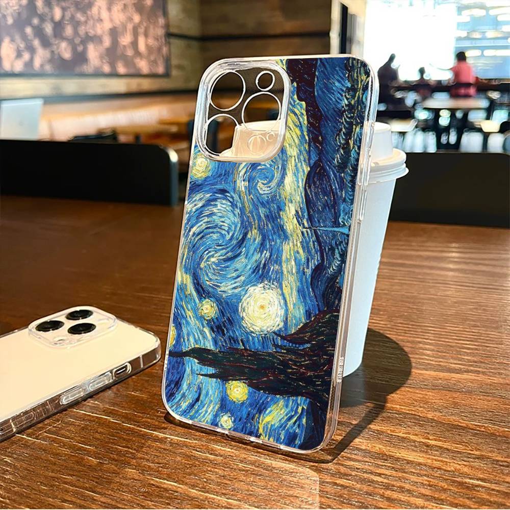 Чехол для телефона iPhone17,16,15,14,13,12,11 Plus,Pro Max с картиной маслом в стиле Ван Гога, мягкий прозрачный чехол