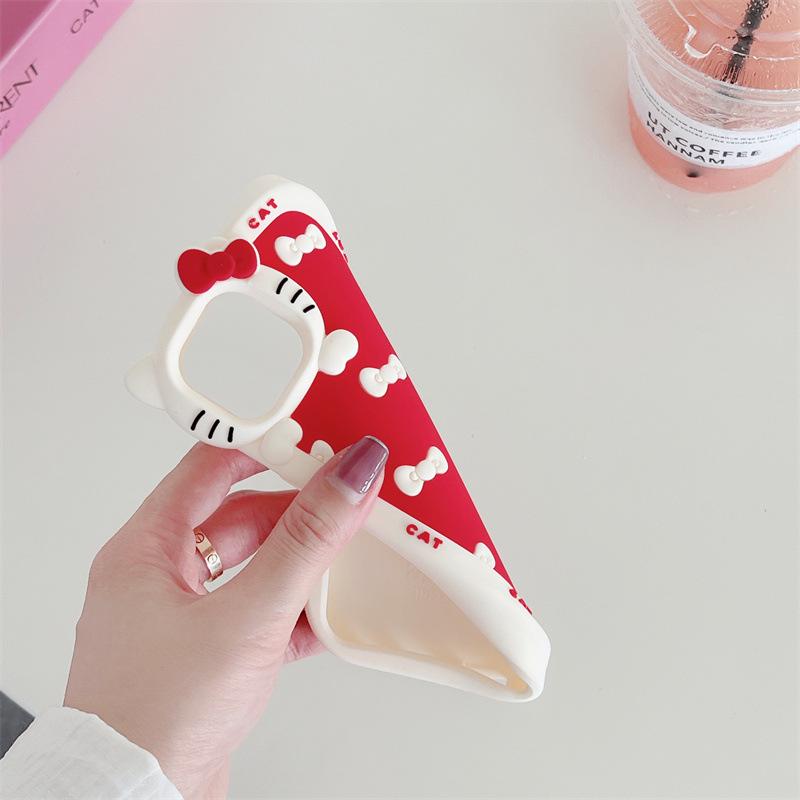 Силиконовый чехол с изображением кота-бантика для iPhone 15 / 14 Pro Max