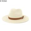 Solid Color Wide Side Straw Sun Hat With Belt Buckle Summer Panama Beach Straw Hats Breathable Visor Jazz Hat Large Size 60CM