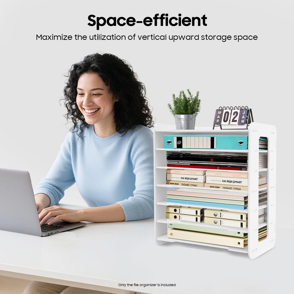 7-Tier File Organizer, PVC Desktop Document Holder, Horizontal Paper Sorter for Office Desk, Study, Home, Sturdy & Space-Saving