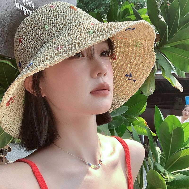 Соломенная шляпа рыбака с волнистым краем и большим карнизом в стиле Insta, женская летняя плетеная шляпа из соломы Love, праздничный пляжный дышащий солнцезащитный козырек