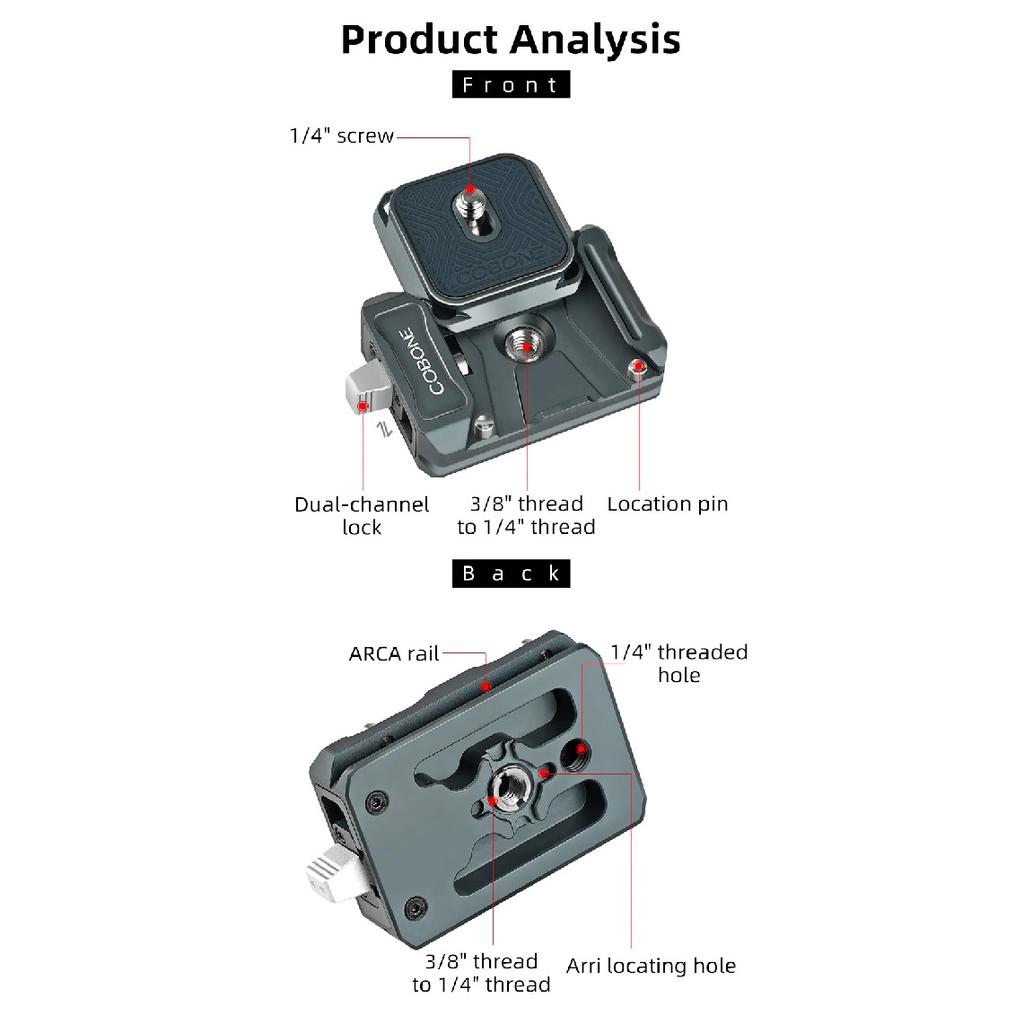 COBONE XQ1S Quick Release Plate Clip Arca Tripod Aluminum Alloy Quick Release Plate DSLR Camera Quick Conversion Adaptation