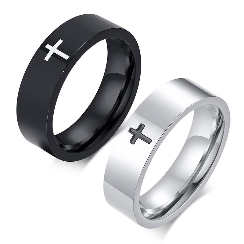 6 мм из нержавеющей стали обручальное кольцо с крестом для мужчин, христианская молитва, религиозный подарок на палец, ювелирные изделия