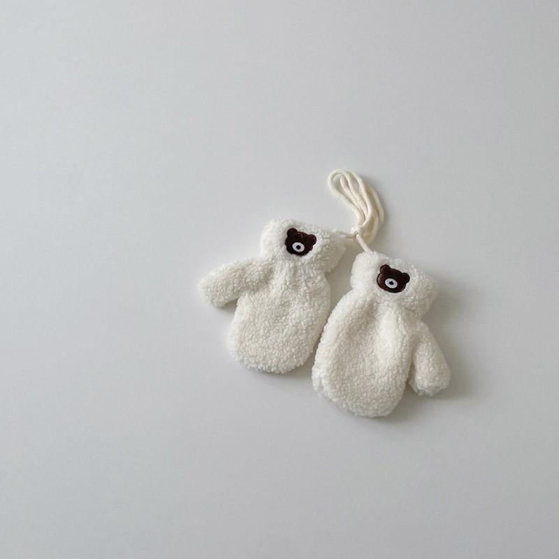 Cute Embroidered Bear Baby Gloves Lamb Wool Winter Boys Girls Full Finger Gloves Outdoor Windproof Warm Kids Mittens