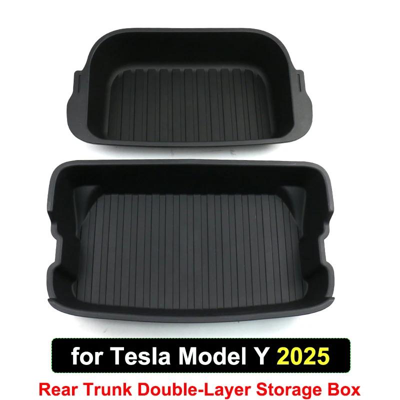 For Tesla Model Y Juniper 2025 Frunk Organizer Box Rear Trunk Double-deck Storage Box Front Cargo Dustproof Luggage Storage Tray