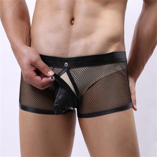 Men Thongs Hollow Out Mesh Sexy Opening U Convex Super Breathable Men Boxers