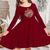 Spring Girl Casual 3D Star Letter Print Round Neck Long Sleeve Dress Kid Princess Dress