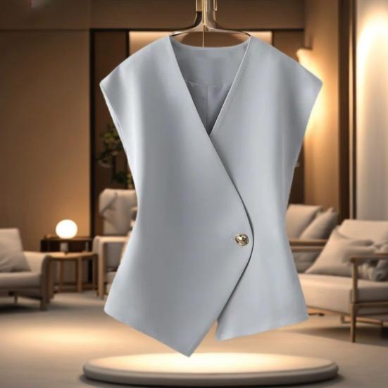 Women Waistcoat Solid V-Neck Sleeveless Single Suit Color Breathable Versatile Formal
