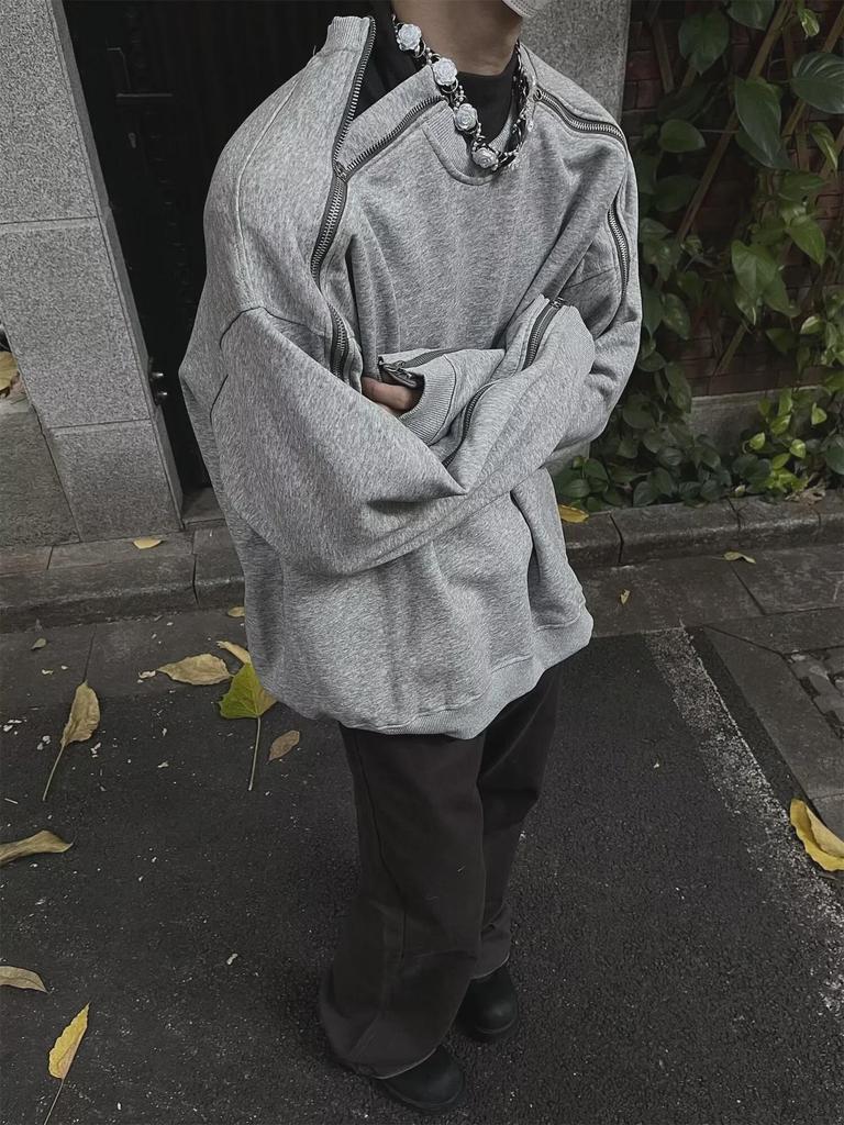 Men's High-Grade Round Neck Zipper Sweatshirt - Autumn Fashion, Hip-Hop Style, Loose Fit