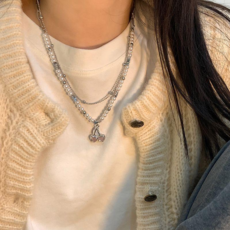 Korean temperament love butterfly pearl fringed necklace fashion collarbone chain versatile item decoration