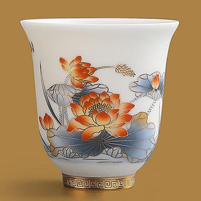 Mutton-Fat Jade White Porcelain Master Tea Cup - Magnolia