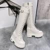 Fashion 10CM New Women Platform Knee High Boots Winter Warm Plush Long Boots Leather Motorcycle Boots Lace-up Chunky Sneakers High Heels