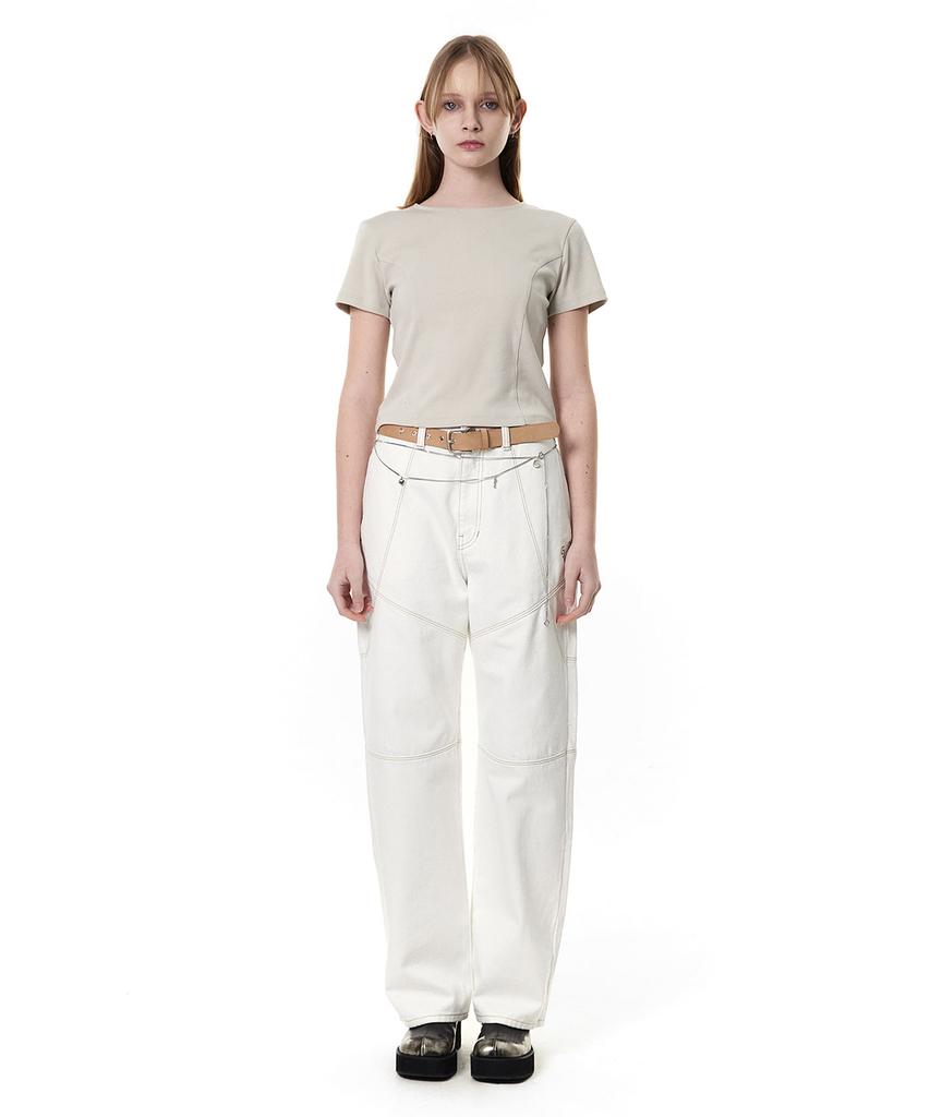 CERRIC Stitch Incision Jeans / White