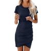Women's 2024 Summer Casual Beach Dress Round Neck Short Sleeve Wrap Party Club Pleated Slim T Shirt Dresses