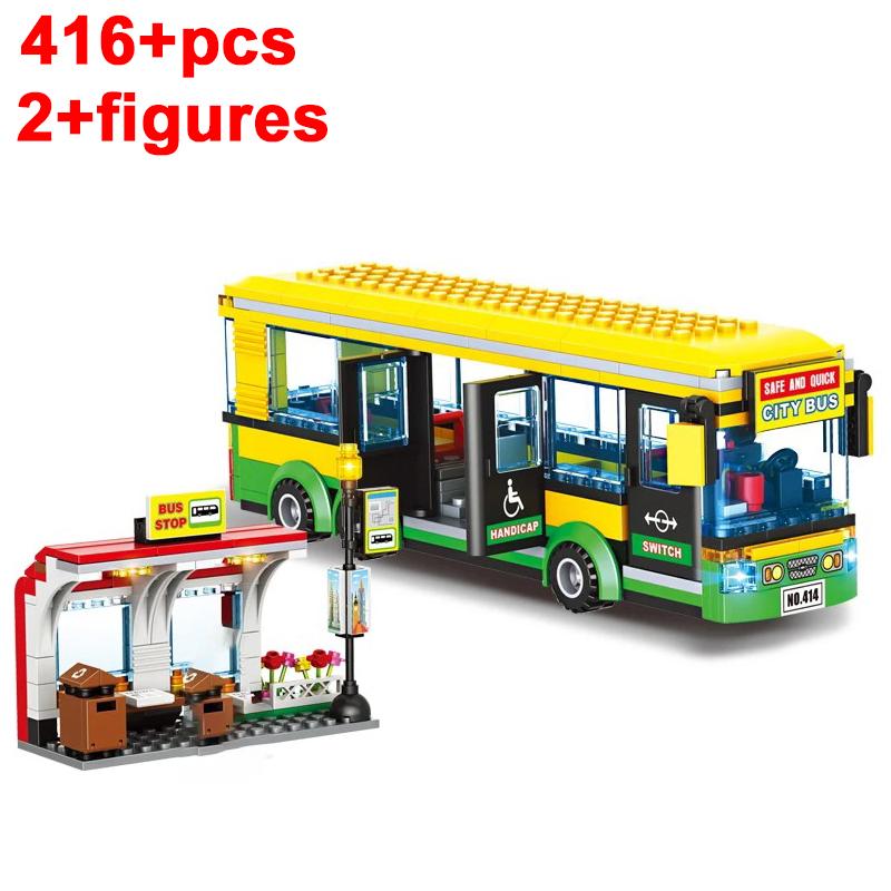 Hot City Car Yellow Passenger School Bus Station Public Vehicle Sets Figures Bricks Model Building Blocks Diy Toys For Boys Gift