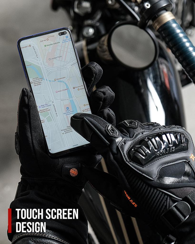 IRON Motorcycle Cold Smartphone Size L JIA'S Gloves, Winter, Weather, Compatible, Waterproof, Windproof, Protective, Fleece-Lined, Non-Slip, Black,