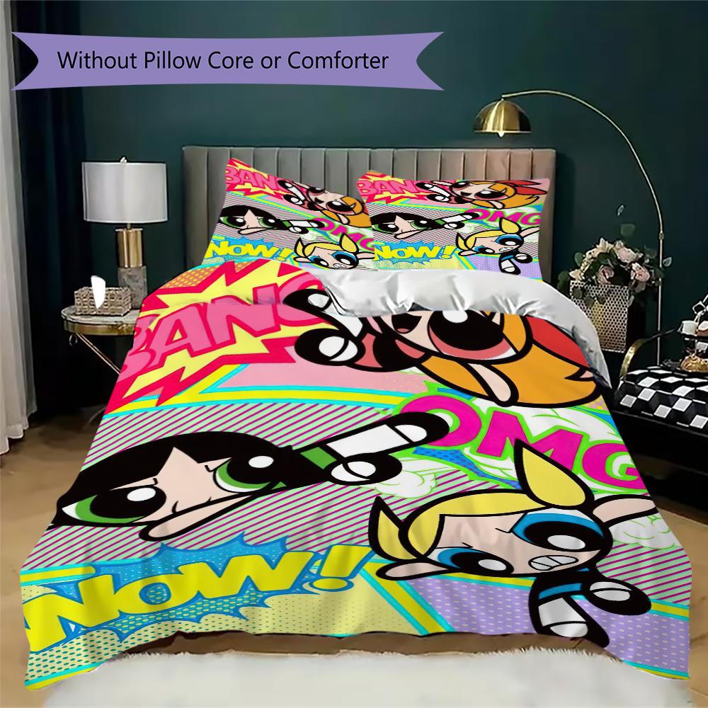 1PC The Powerpuff Girls Bedding Quilt Set Quilt Cover Pillowcase Home Decoration Birthday Gift (1 * duvet cover + 2 * pillowcase, without core)A13
