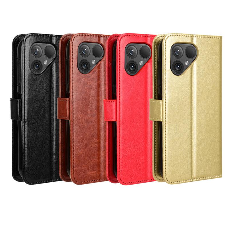 Кожаный чехол-книжка для Fairphone 5/6 с отделением для карт и шнурком