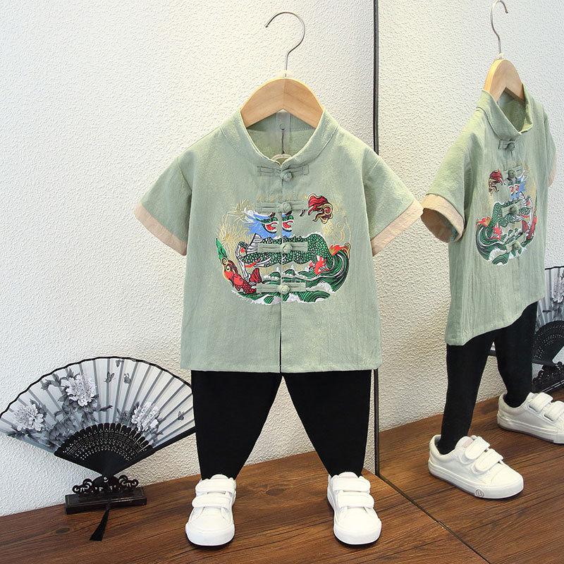 Летний костюм ханбок для мальчиков в стиле «цветение сливы», ретро-детский костюм в стиле Тан, летний костюм для мальчиков и детей в старинном стиле, из хлопка и льна, тонкая секция из пеньки в китайском стиле
