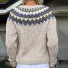 Кардиганы в стиле Fair Isle для женщин, с круглым вырезом, свободного кроя, на пуговицах, объемный свитер, с открытой передней частью, повседневная вязаная куртка на осень