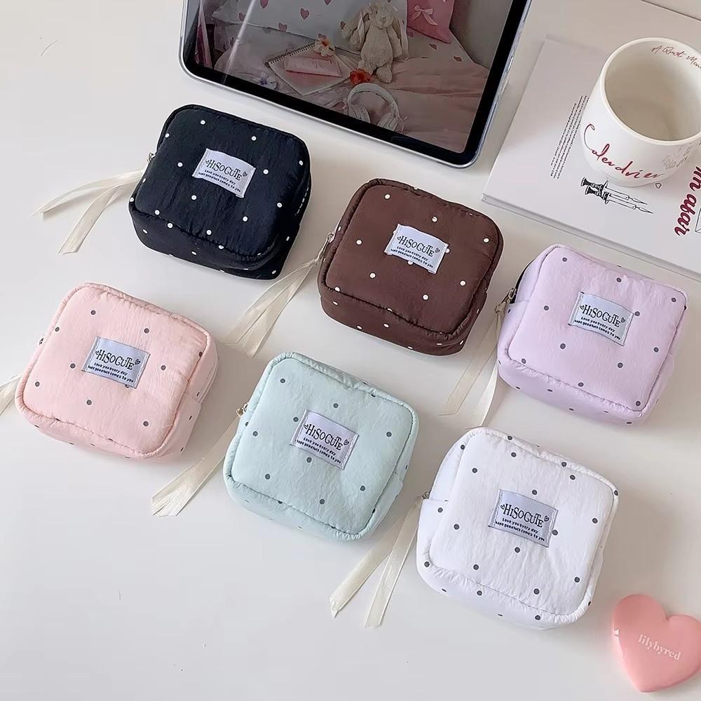 Polka Dot Sanitary Napkin Storage Bag Large Capacity Lipstick Key Portable Cosmetic Bag  Student