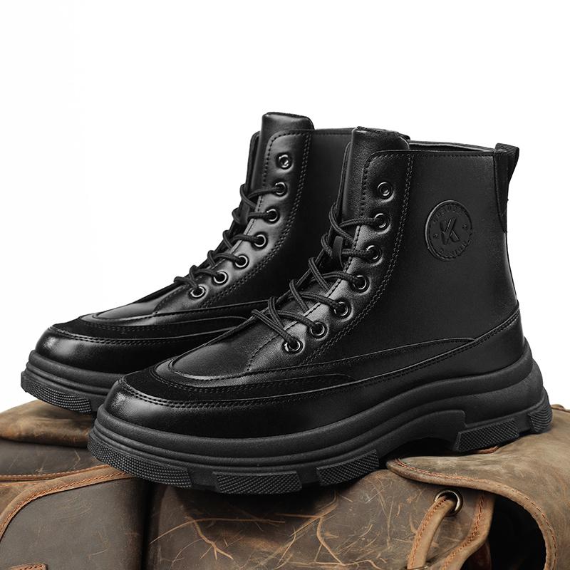 Fashion Motorcycle Boots Men's Casual Leather Shoes British Style Popular Fashion Thick Bottom High Top Hard-wearing Water Proof Boot