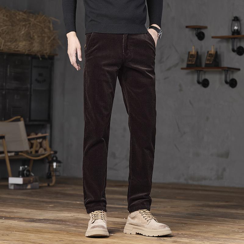 2024 New Spring And Autumn Corduroy Casual Pants For Men'S Business Slim Fit Straight Leg Elastic Versatile Long Pants