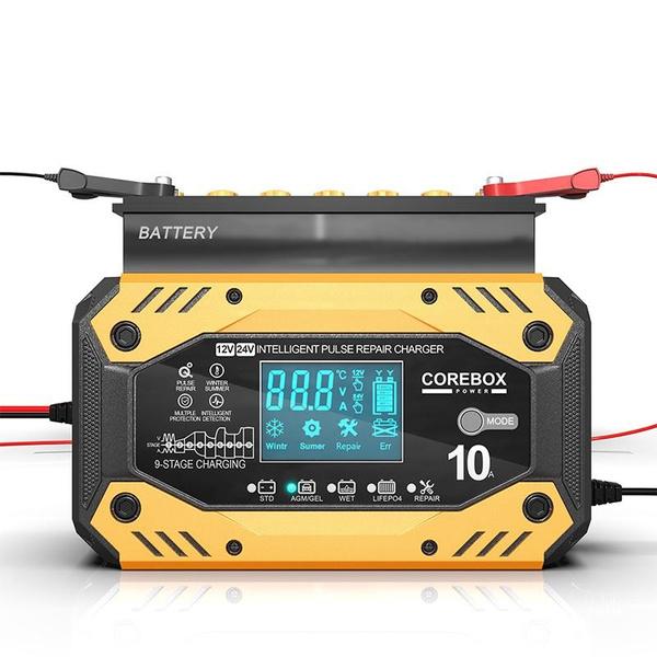 Автомобильное зарядное устройство, полностью автоматическое 12 В/24 В, интеллектуальное импульсное ремонтное зарядное устройство для быстрой зарядки для AGM LFP GEL WET свинцово-кислотное